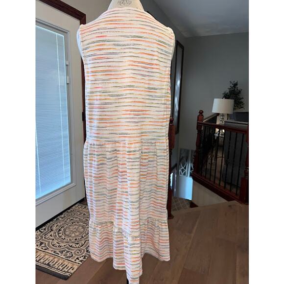 Loft Striped Button Flounce Dress Sleeveless Size XL EUC - Picture 4 of 5
